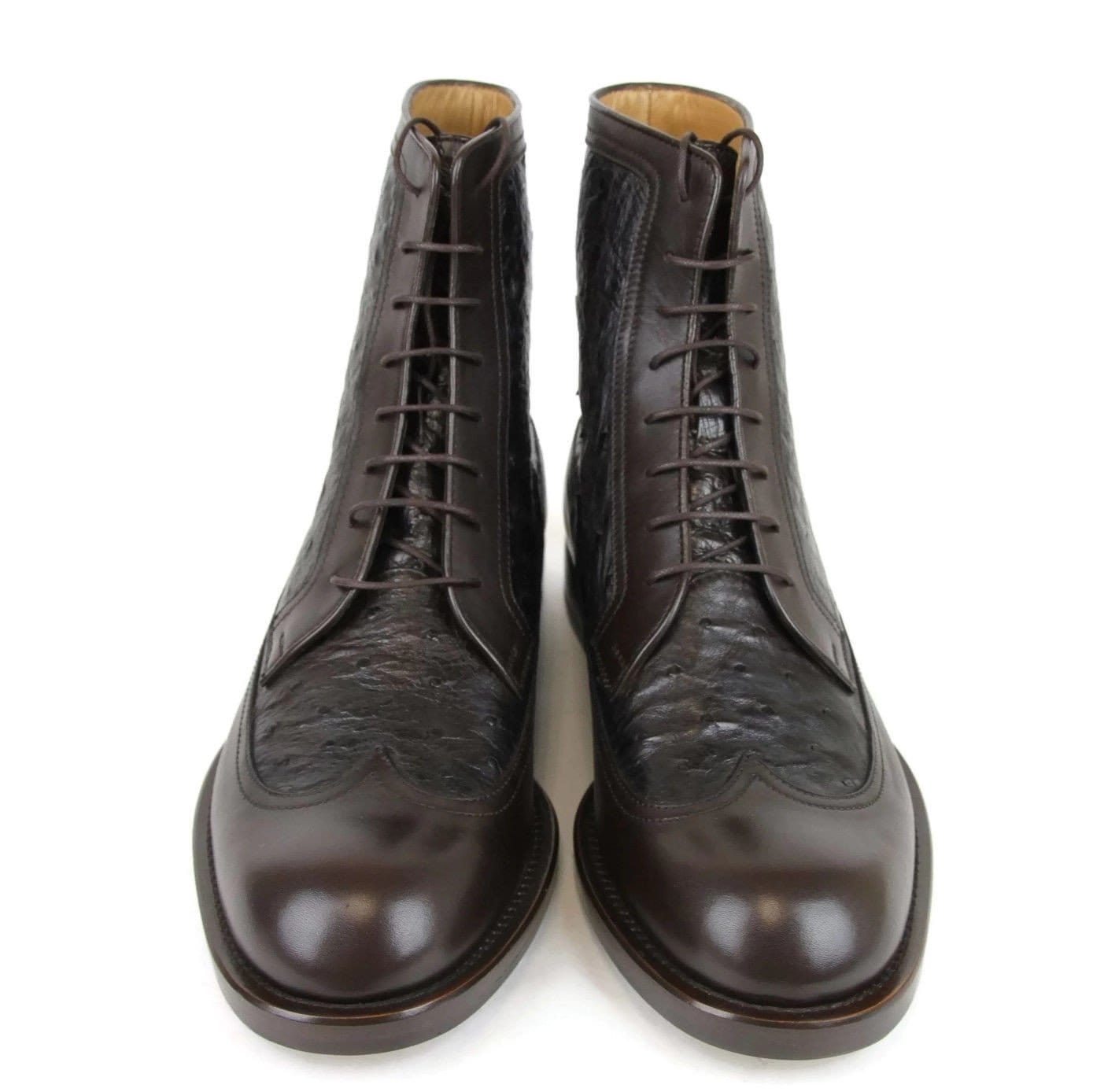 GUCCI Men's Lace-up Ostrich Leather Ankle Boots Brown 322508 US 8