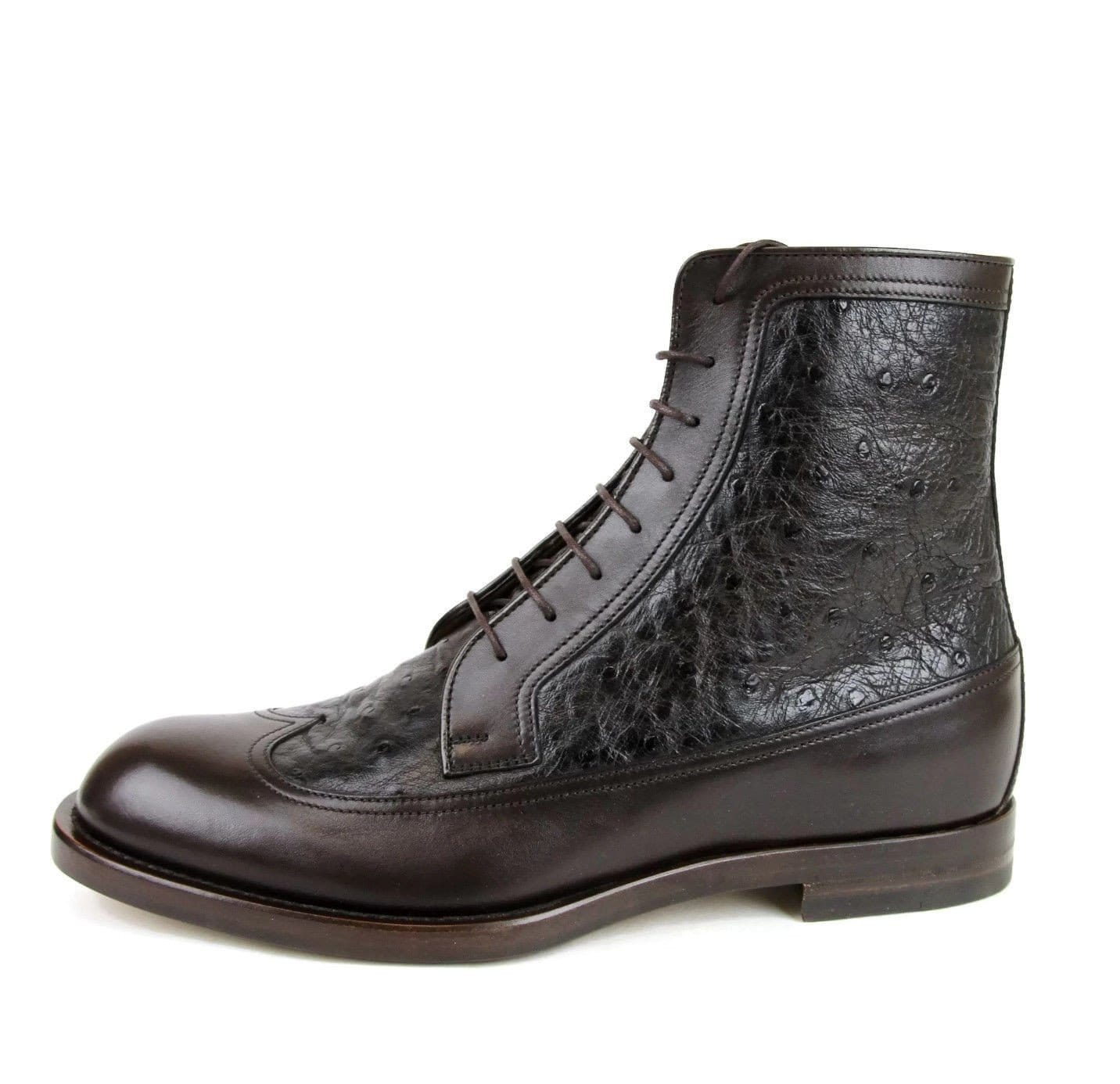 GUCCI Men's Lace-up Ostrich Leather Ankle Boots Brown 322508 US 8