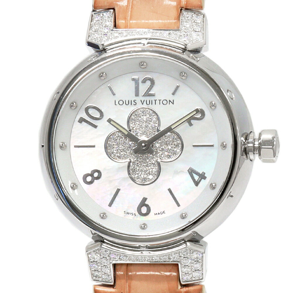 Louis Vuitton White Mother of Pearl Dial Tambour Forever Watch Q121P