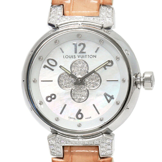 Louis Vuitton White Mother of Pearl Dial Tambour Forever Watch Q121P