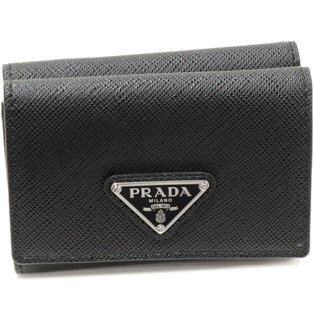Prada Saffiano Triangle Compact Wallet Leather Wallet