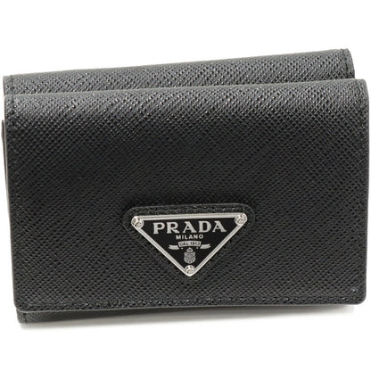 Prada Saffiano Triangle Compact Wallet Leather Wallet