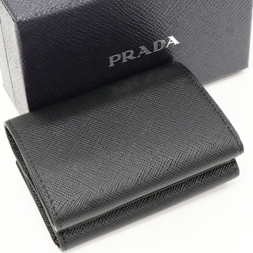 Prada Saffiano Triangle Compact Wallet Leather Wallet