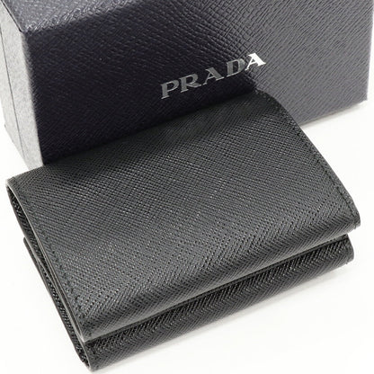 Prada Saffiano Triangle Compact Wallet Leather Wallet