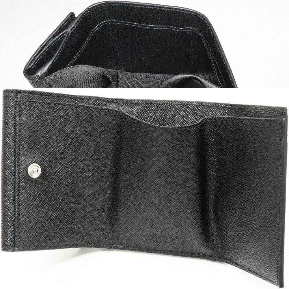 Prada Saffiano Triangle Compact Wallet Leather Wallet