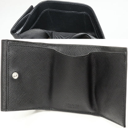 Prada Saffiano Triangle Compact Wallet Leather Wallet