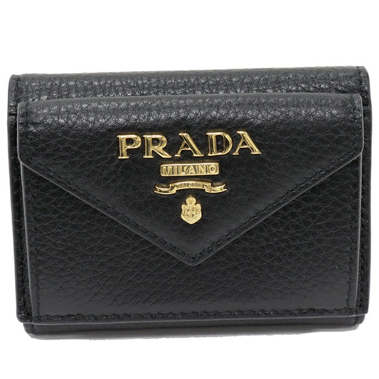 Prada VITELLO GRAIN Grain Calf Leather Compact Wallet