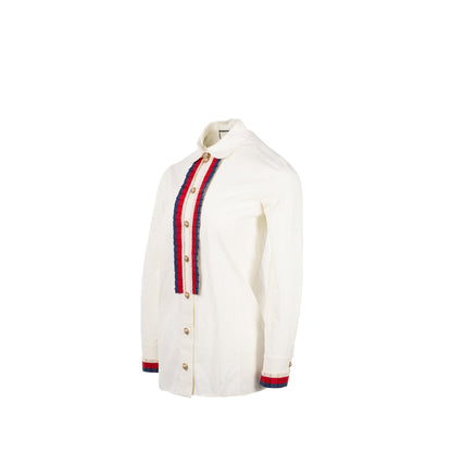 Gucci size 38 detailed ribbon shirt cream multicolour