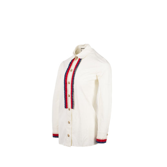 Gucci size 38 detailed ribbon shirt cream multicolour