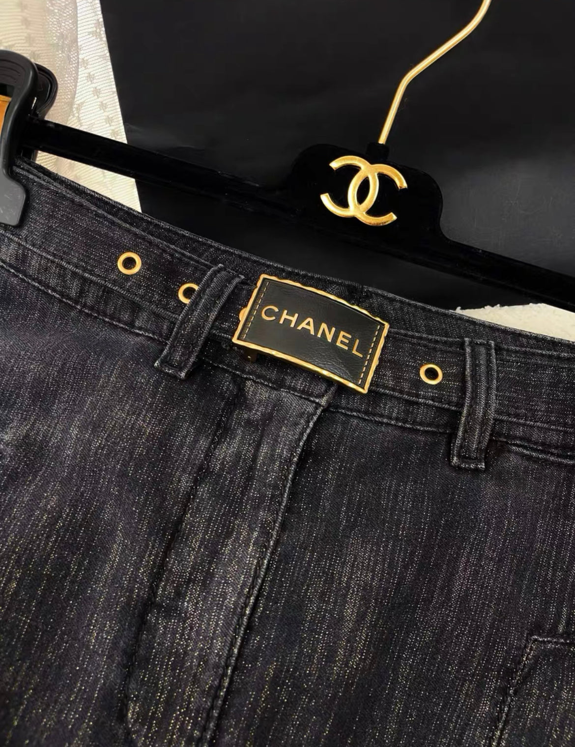 CHANEL 23S WIDE LEG DENIM PANTS + BELT size 34