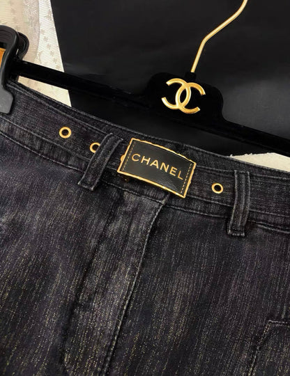 CHANEL 23S WIDE LEG DENIM PANTS + BELT size 34