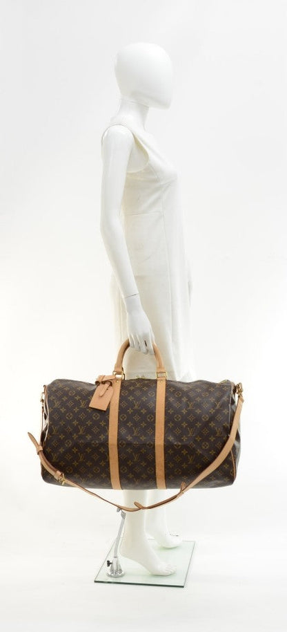 Louis Vuitto Monogram Canvas Keepall 55 Bandouliere Duffel Bag with Strap