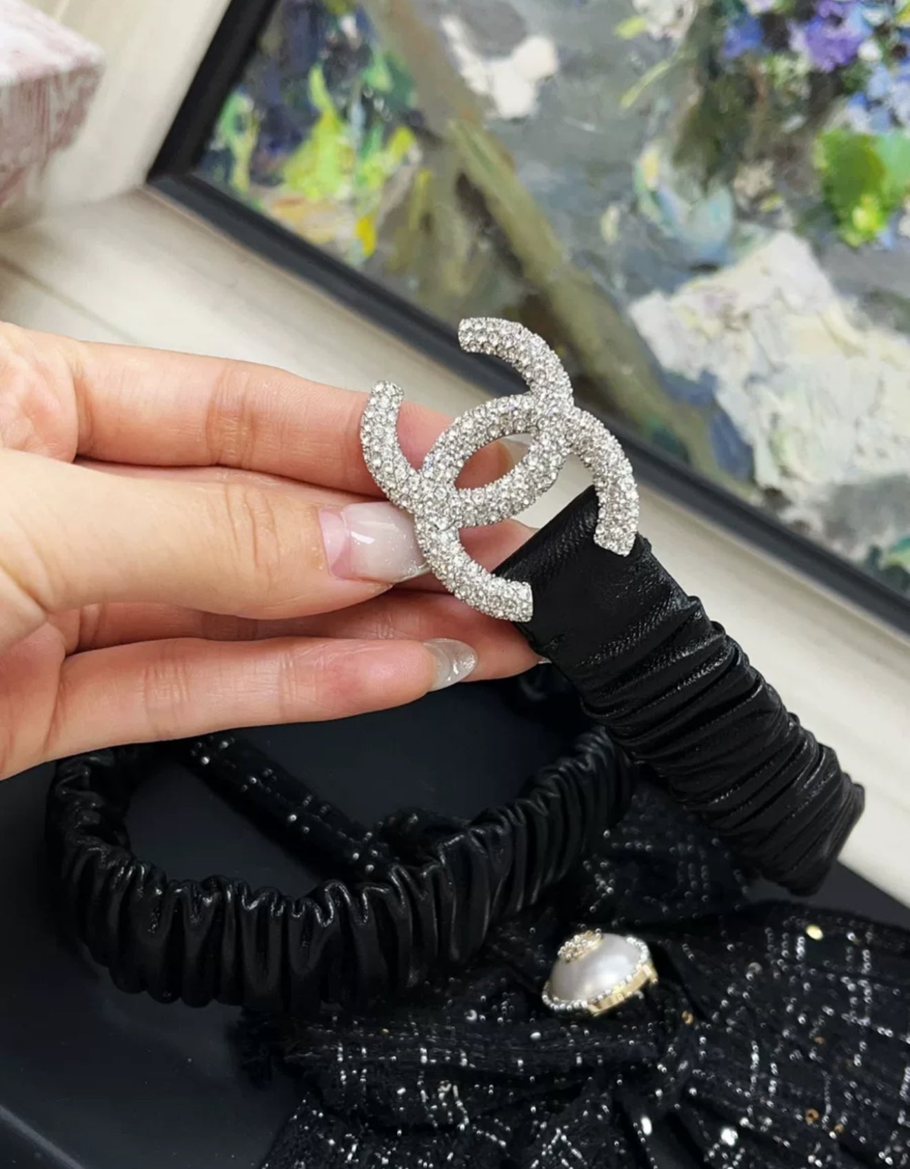 Chanel 21S double CC black  belt