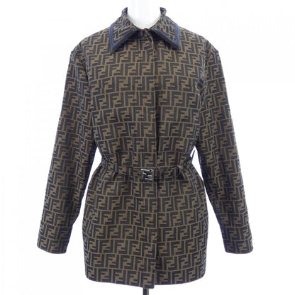 Fendi FF Canvas Lamb Leather Trim Jacket