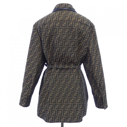 Fendi FF Canvas Lamb Leather Trim Jacket