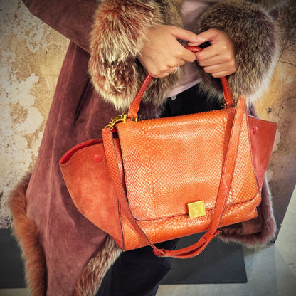 Celine Medium SnakeSkin Orange Trapeze Shoulder Bag TWS