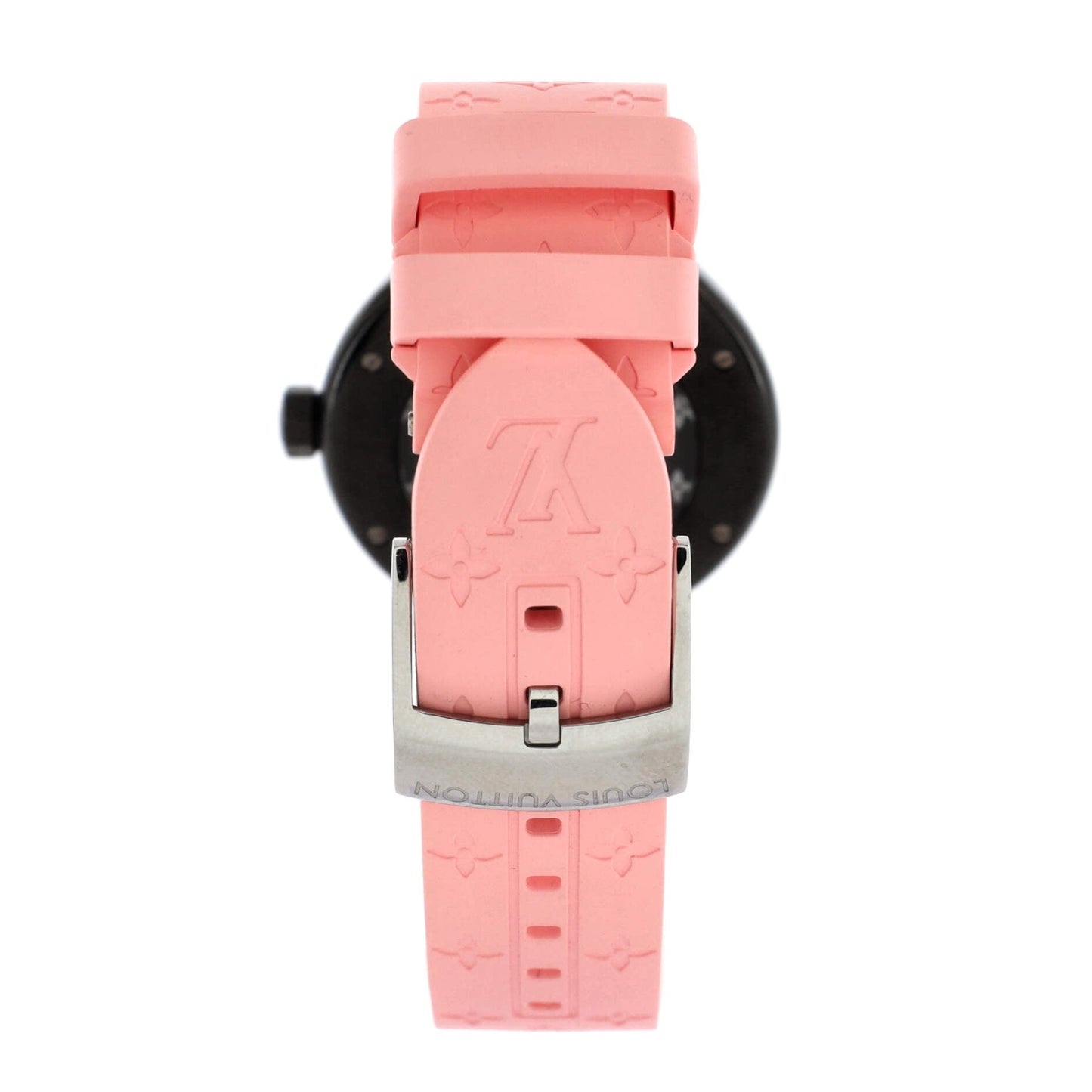 Louis Vuitton Tambour All Black Quartz Watch PVD Coated Stainless Steel and Monogram Rubber with Diamond Markers 34