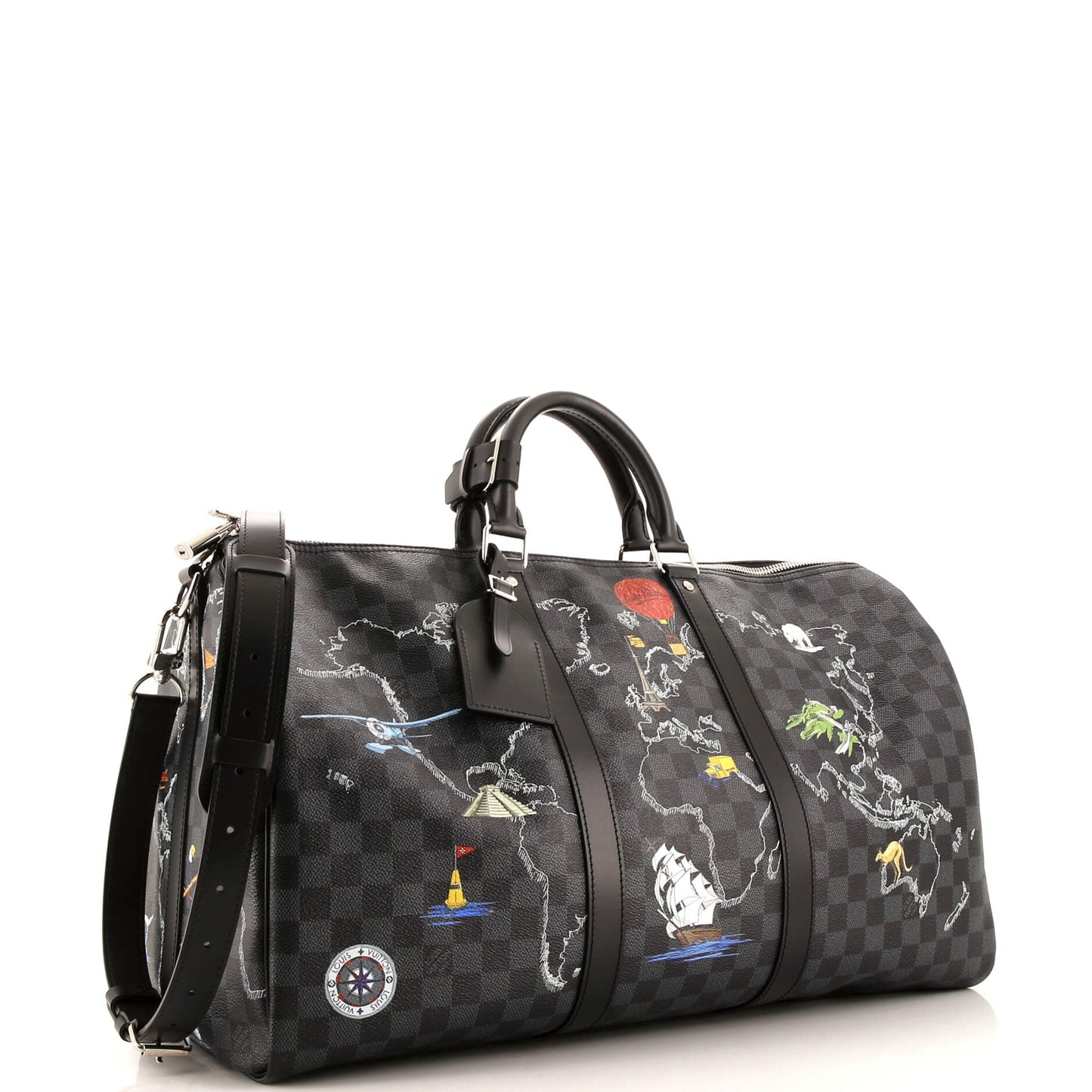 Louis Vuitton Keepall Bandouliere Bag Limited Edition Renaissance Map Damier Graphite 50