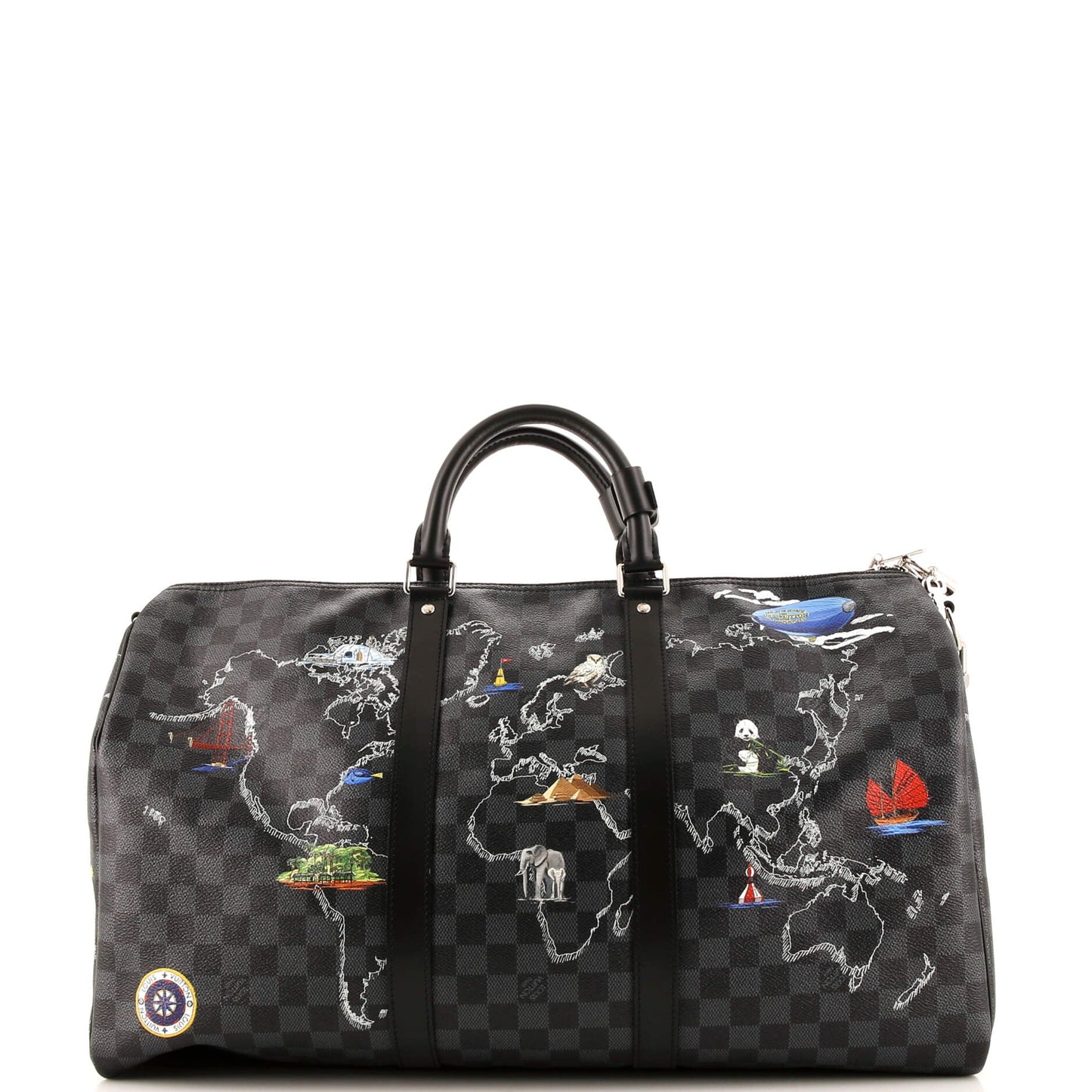 Louis Vuitton Keepall Bandouliere Bag Limited Edition Renaissance Map Damier Graphite 50