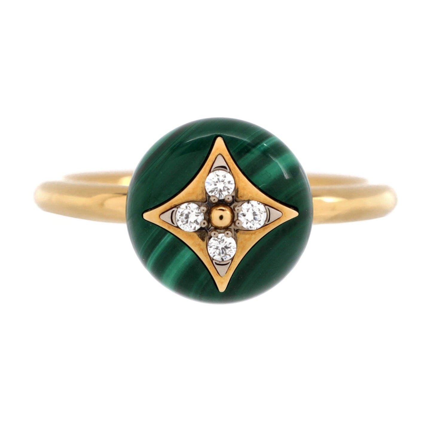 Louis Vuitton B Blossom Ring 18K Yellow Gold and 18K White Gold with Malachite and Diamonds