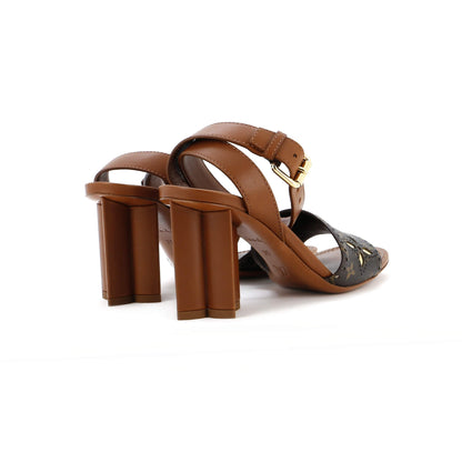 Louis Vuitton Women's Silhouette Heeled Sandals Leather with Monogram Canvas