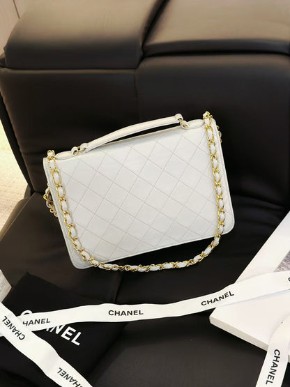 Chanel Vintage Timeless Classic CC Double Turn Lock Bag White