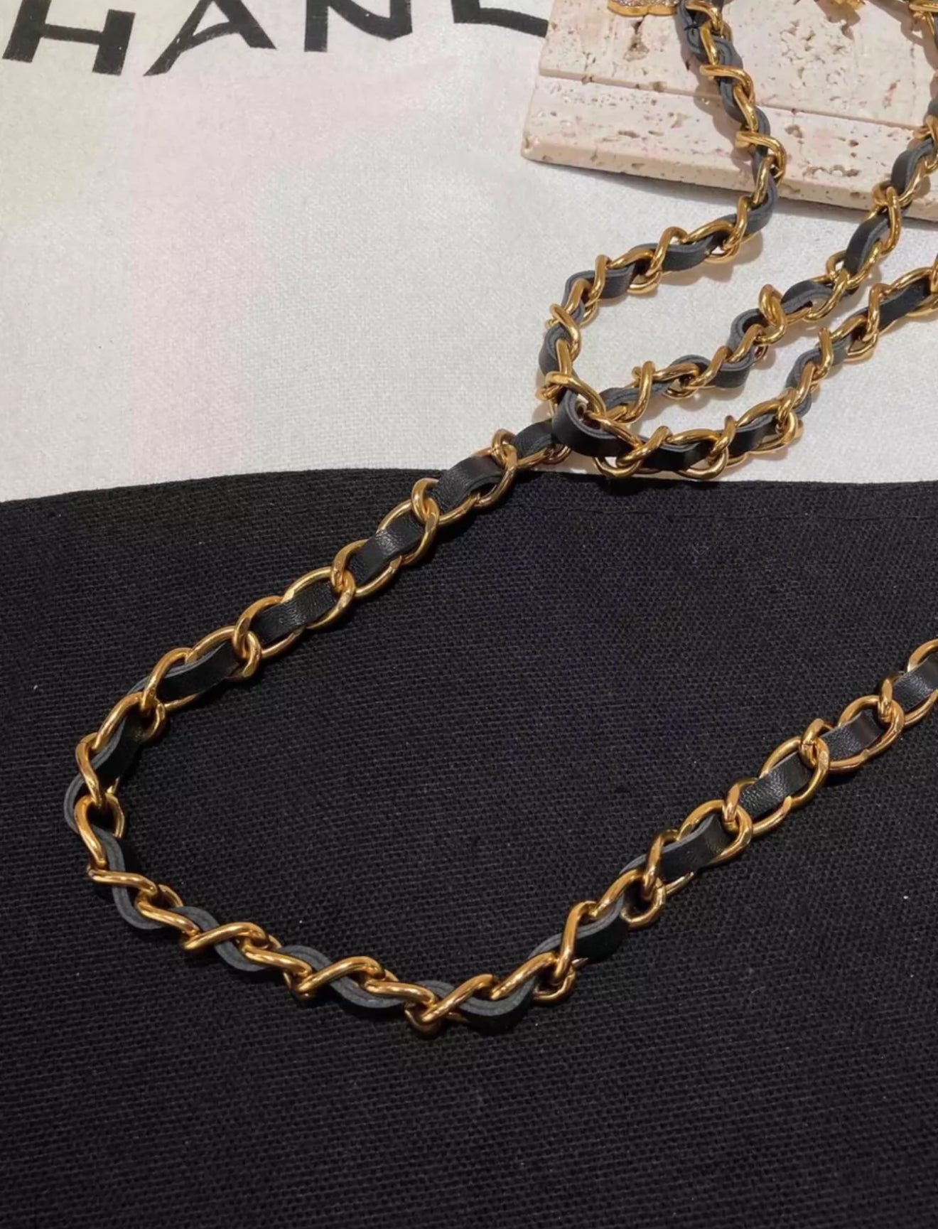 Vintage CHANEL Jeweled Eagle Chain Leather Necklace Belt