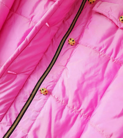 Rare Vintage Chanel by Karl Lagerfeld pink silk puffer coat with Gripoix buttons, fw 1996
