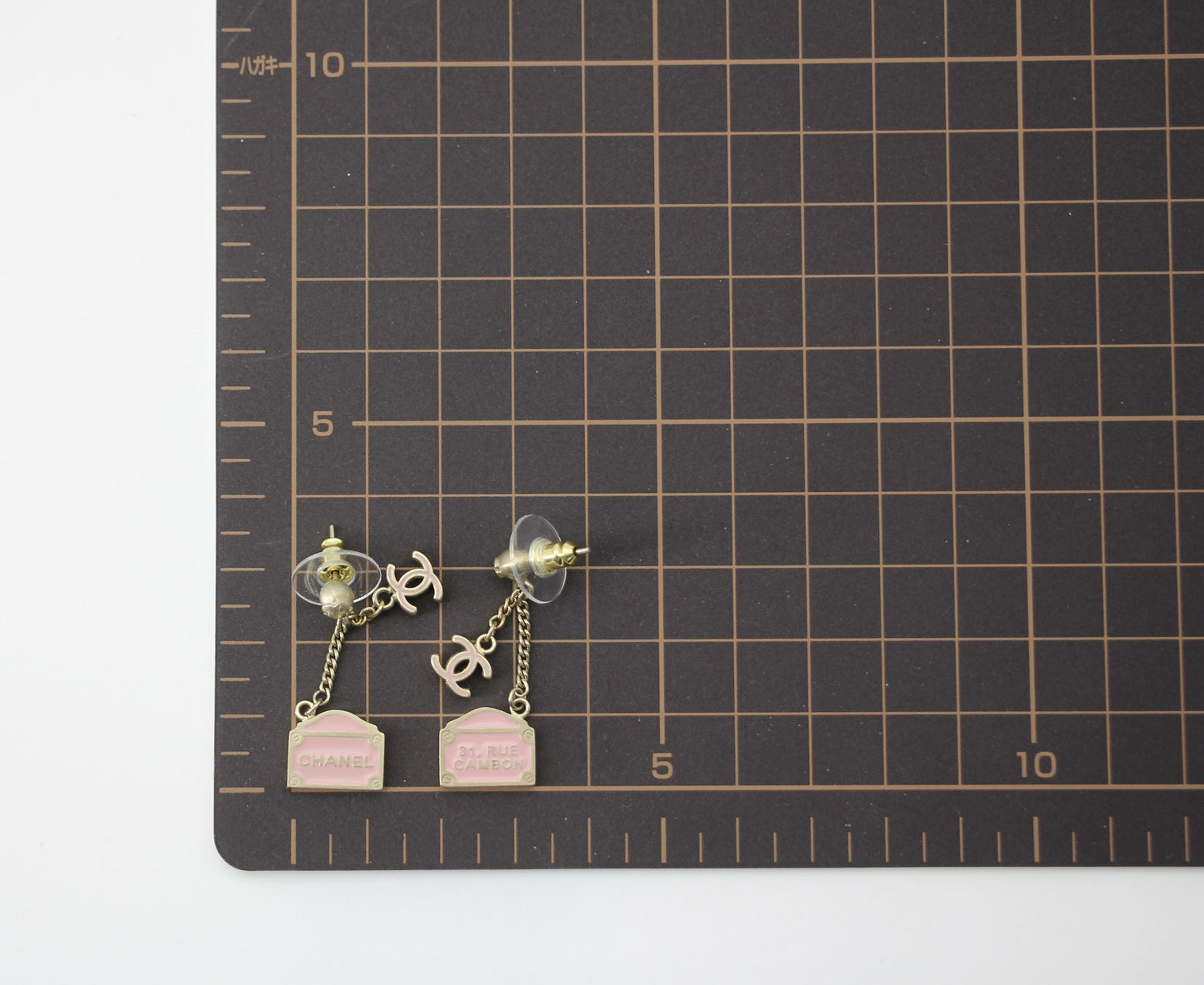 Chanel Vintage 01 Enamel Pink Purse Rue Cambon CC Dangle Stud Earrings