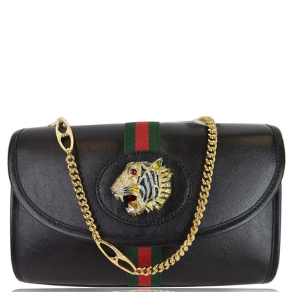 GUCCI Rajah Small Web Leather Shoulder Bag Black 570145 - 25% OFF
