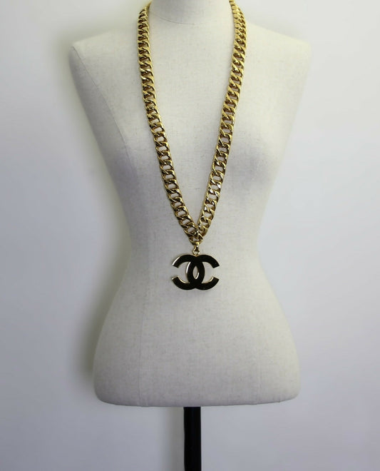 Chanel Vintage 93P Gold-plated Large CC Wave Rotating Lock Long Waist Chain