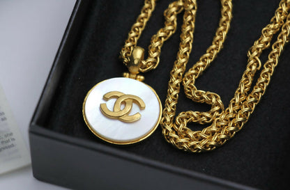 Chanel Vintage 95A Mother-of-Pearl Gold-plated Short Stacking Strap Long Necklace