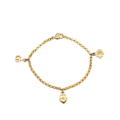 Dior Emblem Logo CD Heart Motif Rhinestone Bracelet