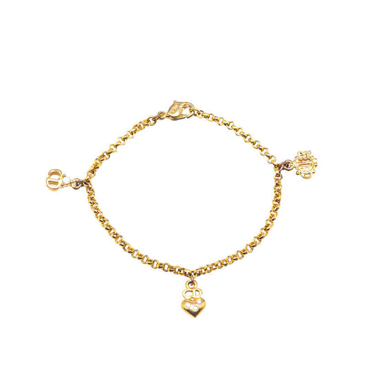 Dior Emblem Logo CD Heart Motif Rhinestone Bracelet