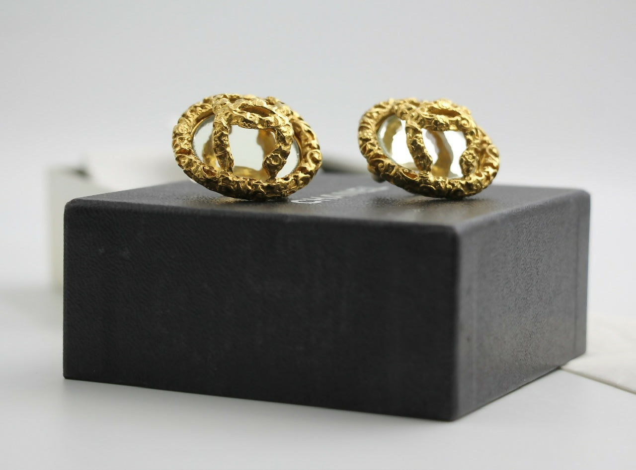Chanel Vintage 93A Rare Lava Glass Mirror Clip-on Earrings