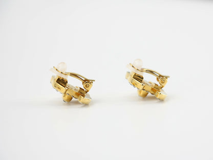 Chanel Vintage 96A Rhinestone & Gold-plated Backpack Buckle CC Clip-on Earrings