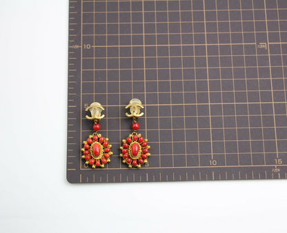 Chanel Vintage 93A Gripoix Gold-plated Red Dangle Clip-on Earrings