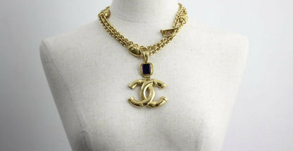 Chanel Vintage 94A Gripoix Blue Gold-plated Necklace