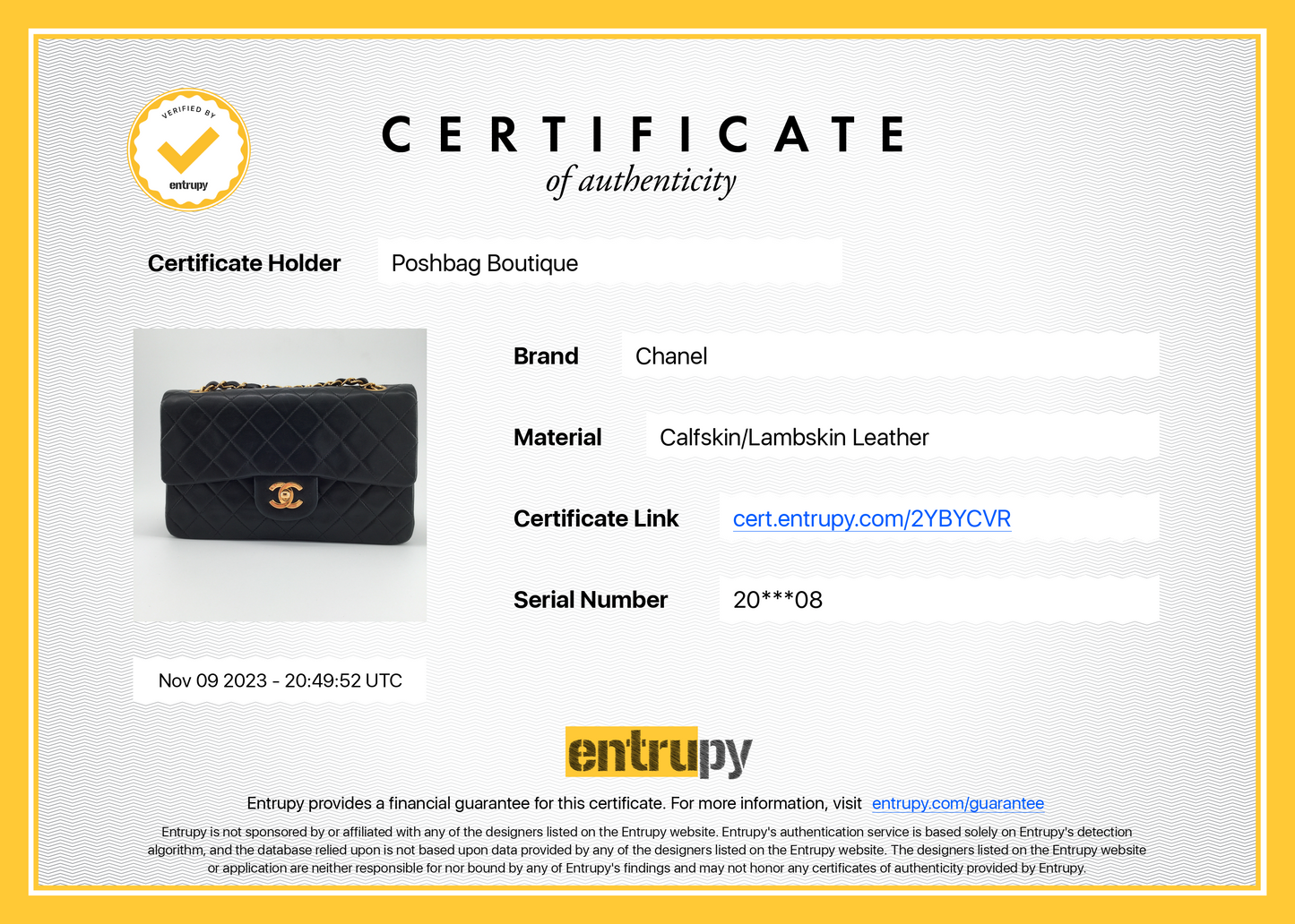 Chanel Classic Double Flap Small Lambskin Leather Bag