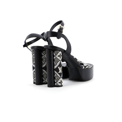 Louis Vuitton Women's Podium Platform Heeled Sandals Limited Edition Since 1854 Monogram Jacquard