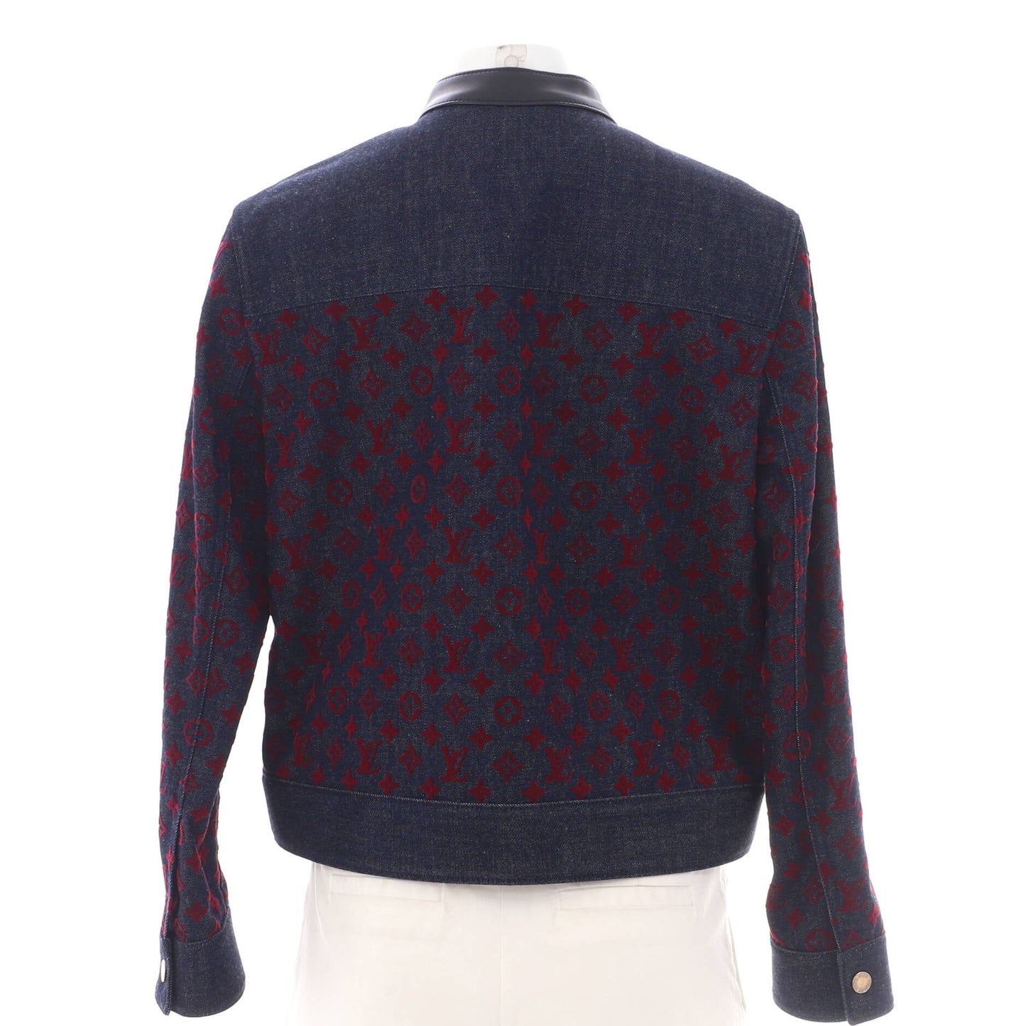 Louis Vuitton Women's Flocked Button Up Jacket Monogram Denim and Leather