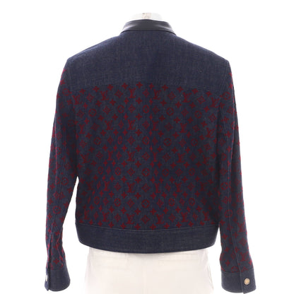 Louis Vuitton Women's Flocked Button Up Jacket Monogram Denim and Leather