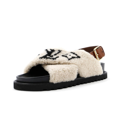 Louis Vuitton Women's Paseo Comfort Slide Slingback Sandals Shearling with Leather