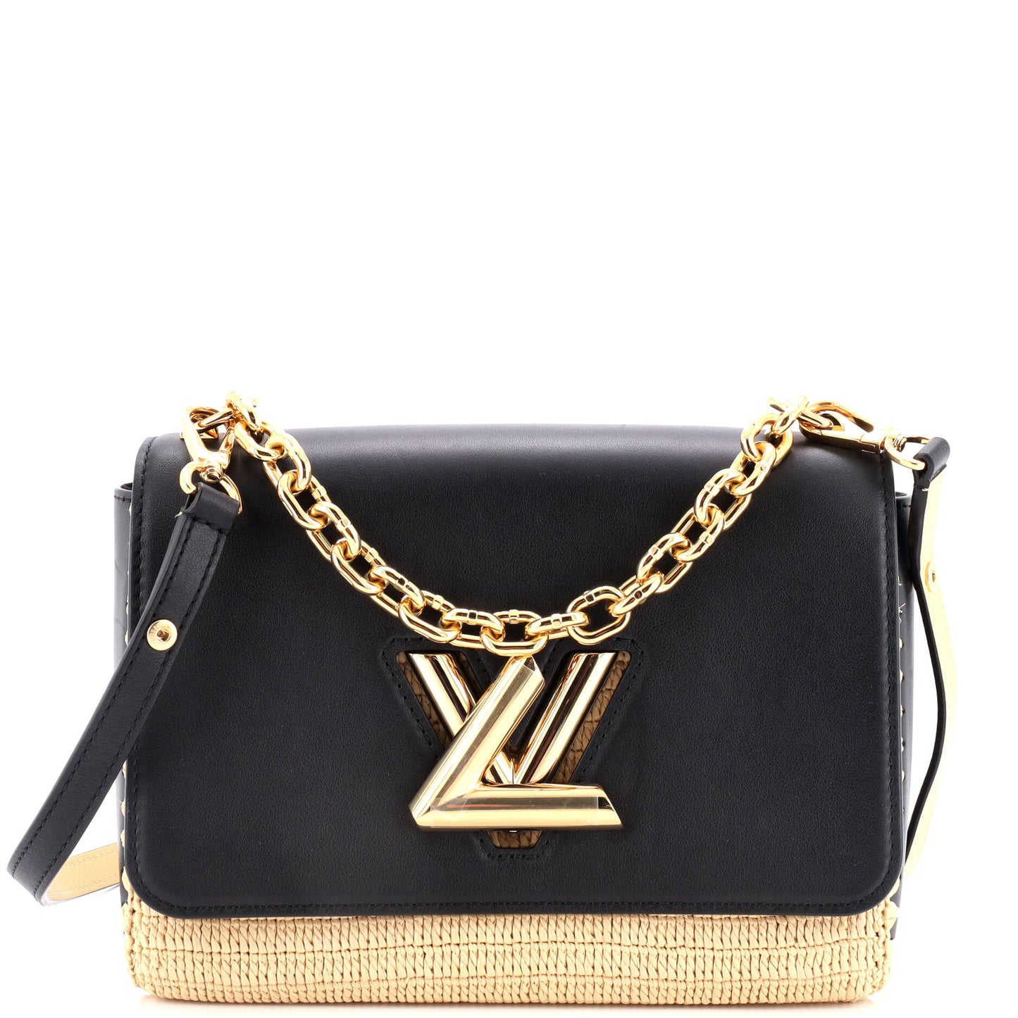 Louis Vuitton Twist Convertible Handbag Leather and Raffia MM