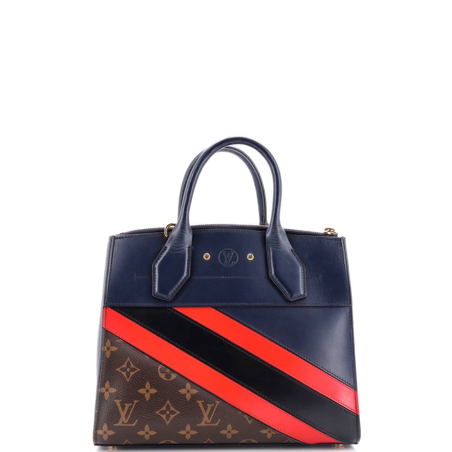 Louis Vuitton City Steamer Handbag Limited Edition Striped Leather with Monogram Canvas PM