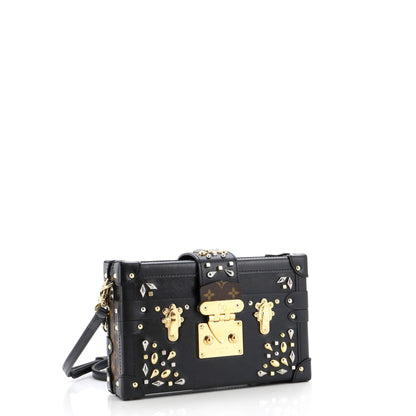 Louis Vuitton Petite Malle Handbag Studded Taiga Leather and Monogram Canvas