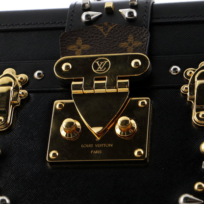 Louis Vuitton Petite Malle Handbag Studded Taiga Leather and Monogram Canvas