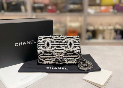 CHANEL 24S MINI SEQUINS BLACK/WHITE Flap