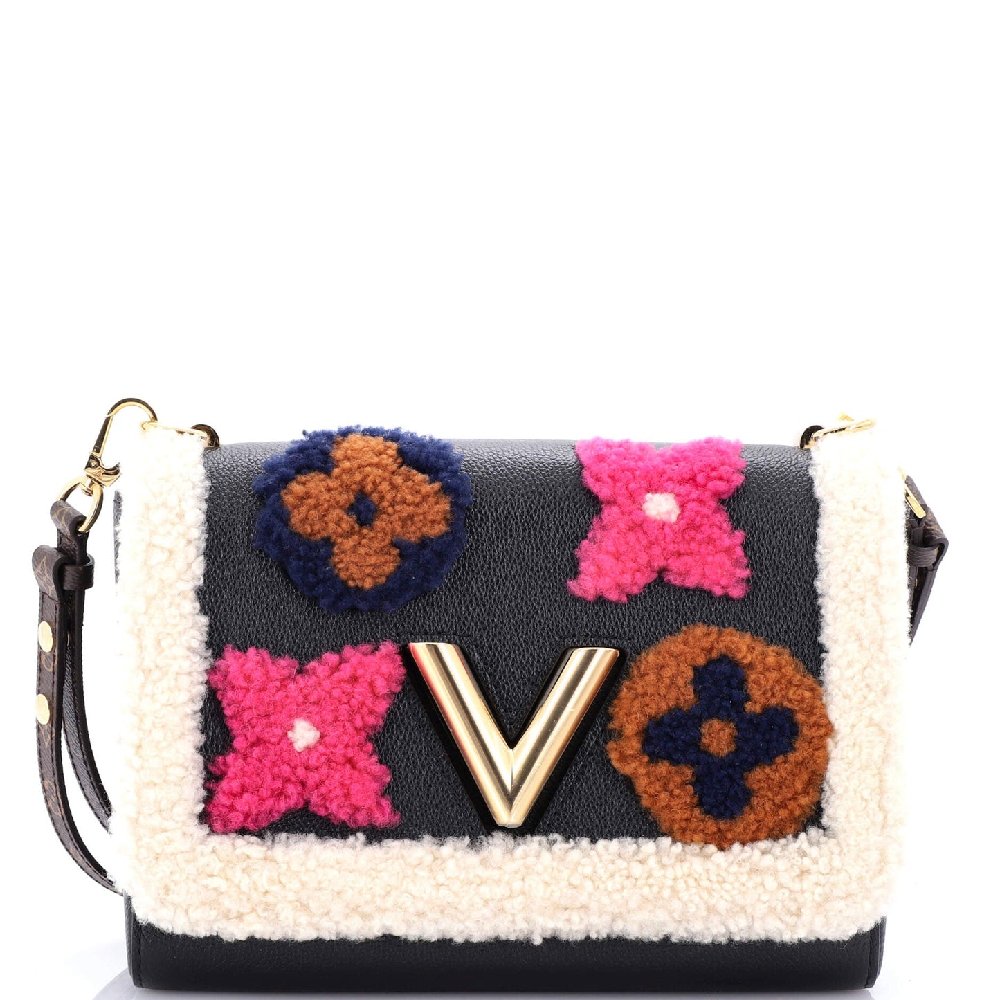 Louis Vuitton Twist Handbag Leather and Monogram Teddy Shearling MM