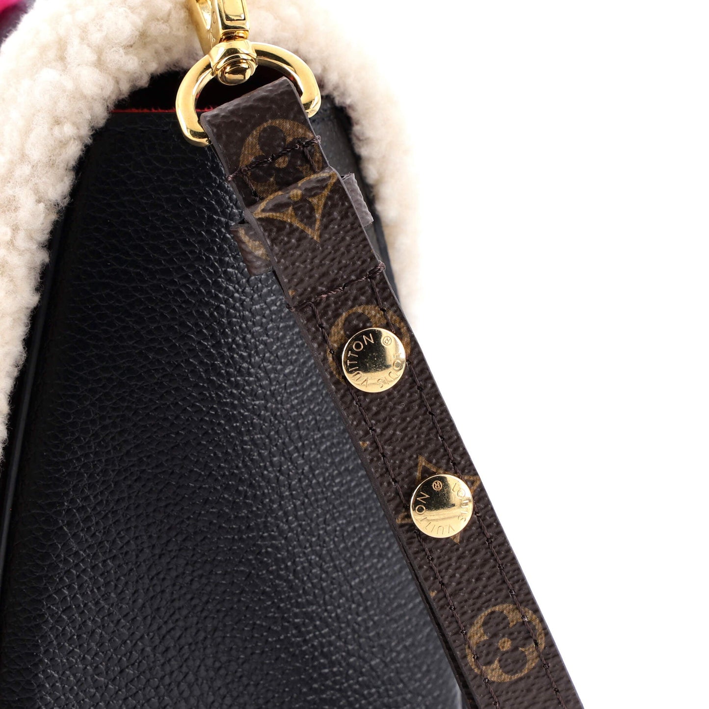 Louis Vuitton Twist Handbag Leather and Monogram Teddy Shearling MM